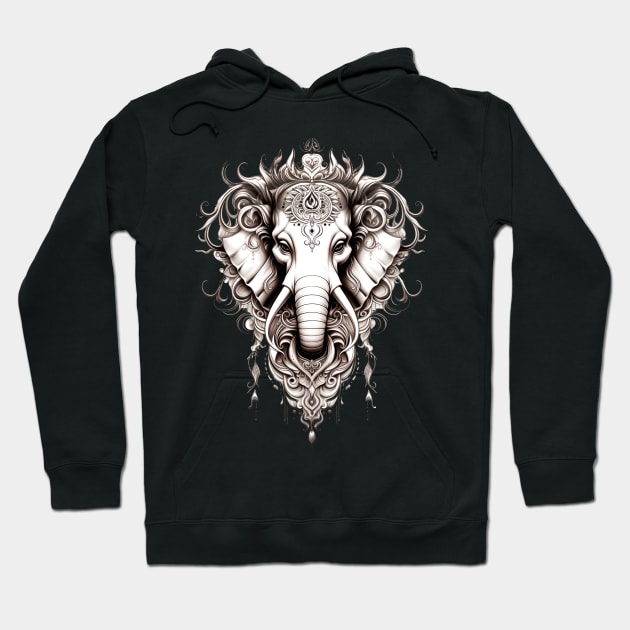 Thai Elephant Tattoo Design : Thai Sak Yant Chang Erawan (Elephant) Tattoo Design on a Dark Background Hoodie by Puff Sumo